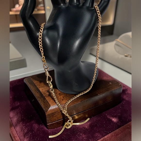 Vintage 14k Rose Gold 15.5” Watch Chain Dog Clip Moustache 3.5mm Curb Necklace! - Picture 10 of 16